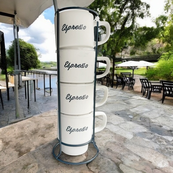 NWT MATTE WHITE CERAMIC Stackable Espresso Mugs Set - Picture 2 of 6